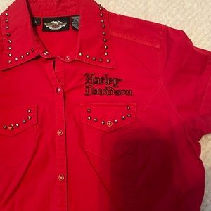 Womens Harley Davidson Red Embellished and Embroidery Shirt